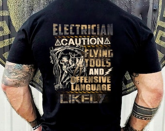 Electrician Xmas Shirt / Electrician Hoodie / Electrician Shirt / Electrician T-shirt / Electrician Caution Flying Tools And Offensive Shirt