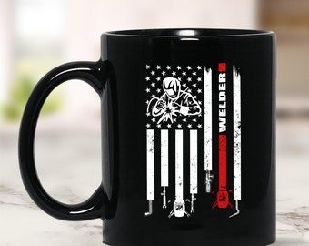 Welder Mug | Welding Mug | Welder Gift | Gifts for Welders | Vintage USA American Flag Welder Gift Patriotic Welding Mug