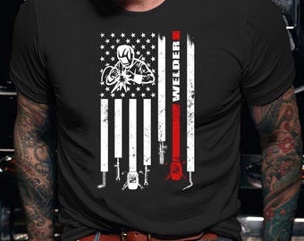 Welder Shirt | Welding Tshirt | Welder Gift | Gifts for Welders | Vintage USA American Flag Welder Gift Patriotic Welding Shirt