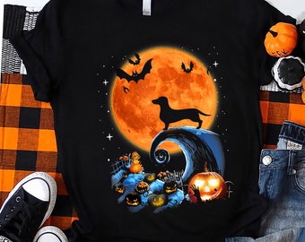 Dachshund Halloween Shirt / Dachshund Shirt / Halloween Costume / Halloween Shirt / Halloween Gift / Dachshund Moon Pumpkin Shirt