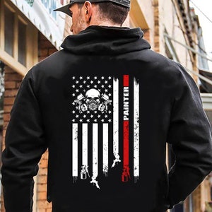 Målarhuvtröja / målarskjorta / målar-T-shirt / målargåva / målartröja / jultröja / målare-tröja med USA-flagga