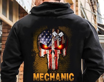 Mechanic Hoodie | Mechanic Shirt | Mechanic Tshirt | Mechanic Gift | Mechanic Hoodie - Skull Flag Mechanic