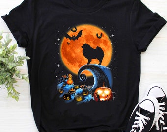 Pomeranian Shirt / Pomeranian Halloween Shirt / Pomeranian Gift / Halloween Gift / Pomeranian Dog Moon Pumpkin Halloween Costume Shirt