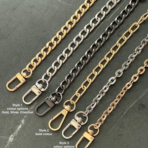 Gold / Silber / Charcoal Farbe flach Metall Ersatzkette für Handtasche Cross Body 20, 40, 60, 100, 110, 120, 130, 140 cm benutzerdefinierte Länge UK