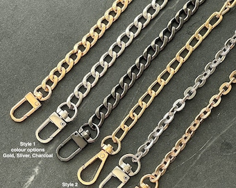 Gold/ Silver/Charcoal colour flat metal replacement chain for handbag cross body 20, 40, 60, 100, 110, 120, 130, 140cm custom length UK