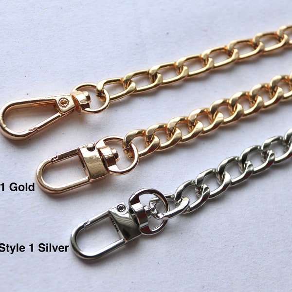 Gold/ Silver colour flat metal replacement chain for handbag cross body 20, 40, 60, 100, 110, 120, 130, 140cm custom length UK