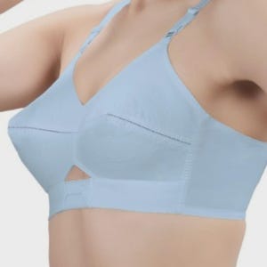 Himmelblauer Baumwoll-Bullet-BH – Eingekreister 50er Jahre Cone-BH – Volle Abdeckung Rundstich – Elastischer Vintage-BH