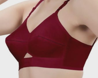 Maroon Padded Vintage Bullet Bra - 1950s Cotton Full Coverage Cone Bra, Encircled Design, Plus Sizes Available