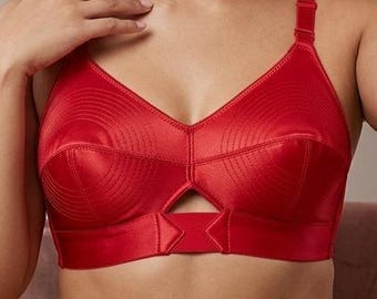 Red Satin Bullet Bra - Vintage 1950s Cone Bra with Signature Circular Stitching - Retro Pin Up Lingerie - Torpedo Bra - Glam Rockabilly Bra