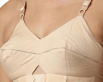 Beige Vintage Bullet Bra - Cotton Conical Bra with Signature Circular Stitching - Retro 1950s Silhouette, Non-Padded Support, Bullet Style
