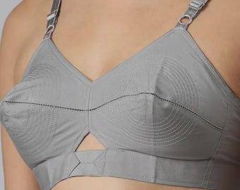 Vintage Grey Bullet Bra - Cotton Conical Bra with Signature Circular Stitching - Retro 1950s Silhouette, Non-Padded Support, Bullet Style