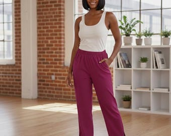 Cotton Lounge Pants - Elastic Waist Trousers with Pocket, Custom Fit