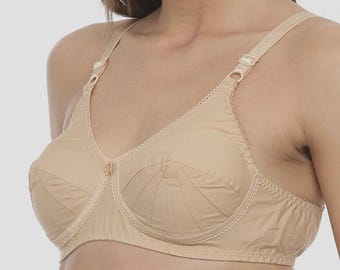 Beige Cotton Wireless Full Coverage Bra – Double Layered Soft Cotton Saree Bra – Comfortable Everyday Support