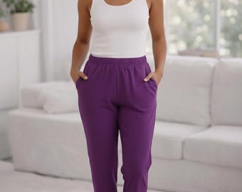 Cotton Lounge Pants - Elastic Waist, Side Pocket, Custom Fit