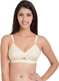 Encircled Bullet Bra Organic 100% Cotton - Round Stitch Full Coverage Winsome Bra - Vintage Pointy Bra with Center Elastic - Beige