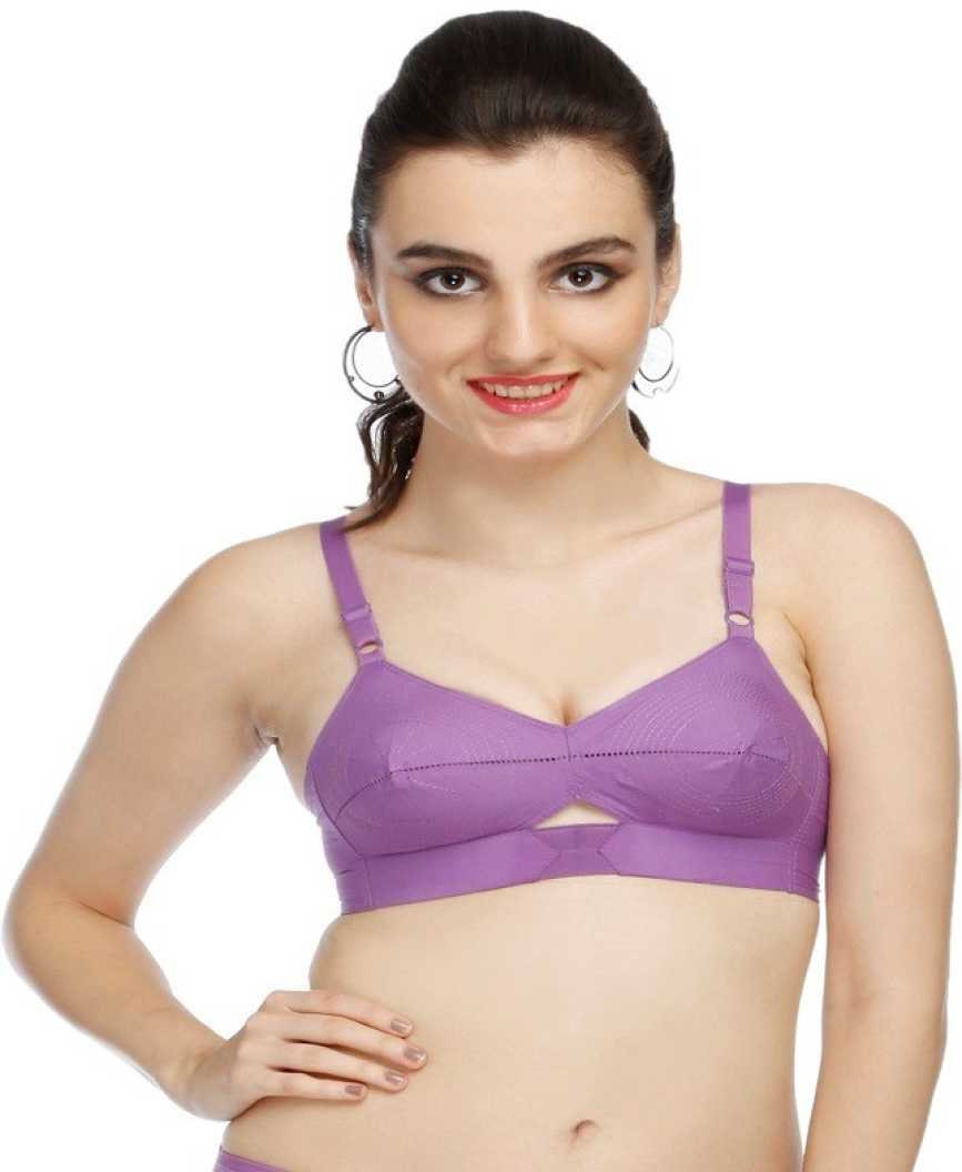 Encircled Bullet Bra Organic Cotton - Round Stitch Full Coverage Bra - Circle stitched Plus Size Bra - Purple | Violet