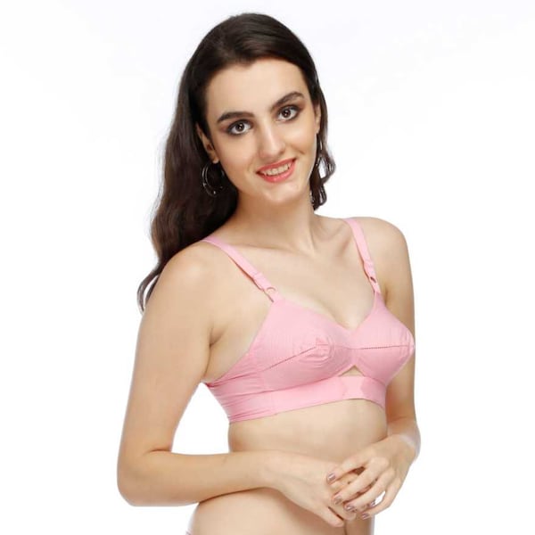 Encircled Bullet Bra Organic 100% Cotton - Round Stitch Full Coverage Winsome Bra - Vintage Pointy Bra with Center Elastic - Rose