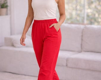 Custom Cotton Lounge Pants - Elastic Waist, Side Pocket