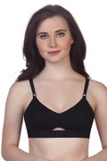 Encircled Bullet Bra Organic 100% Cotton - Round Stitch Full Coverage Winsome Bra - Vintage Pointy Bra with Center Elastic - Black