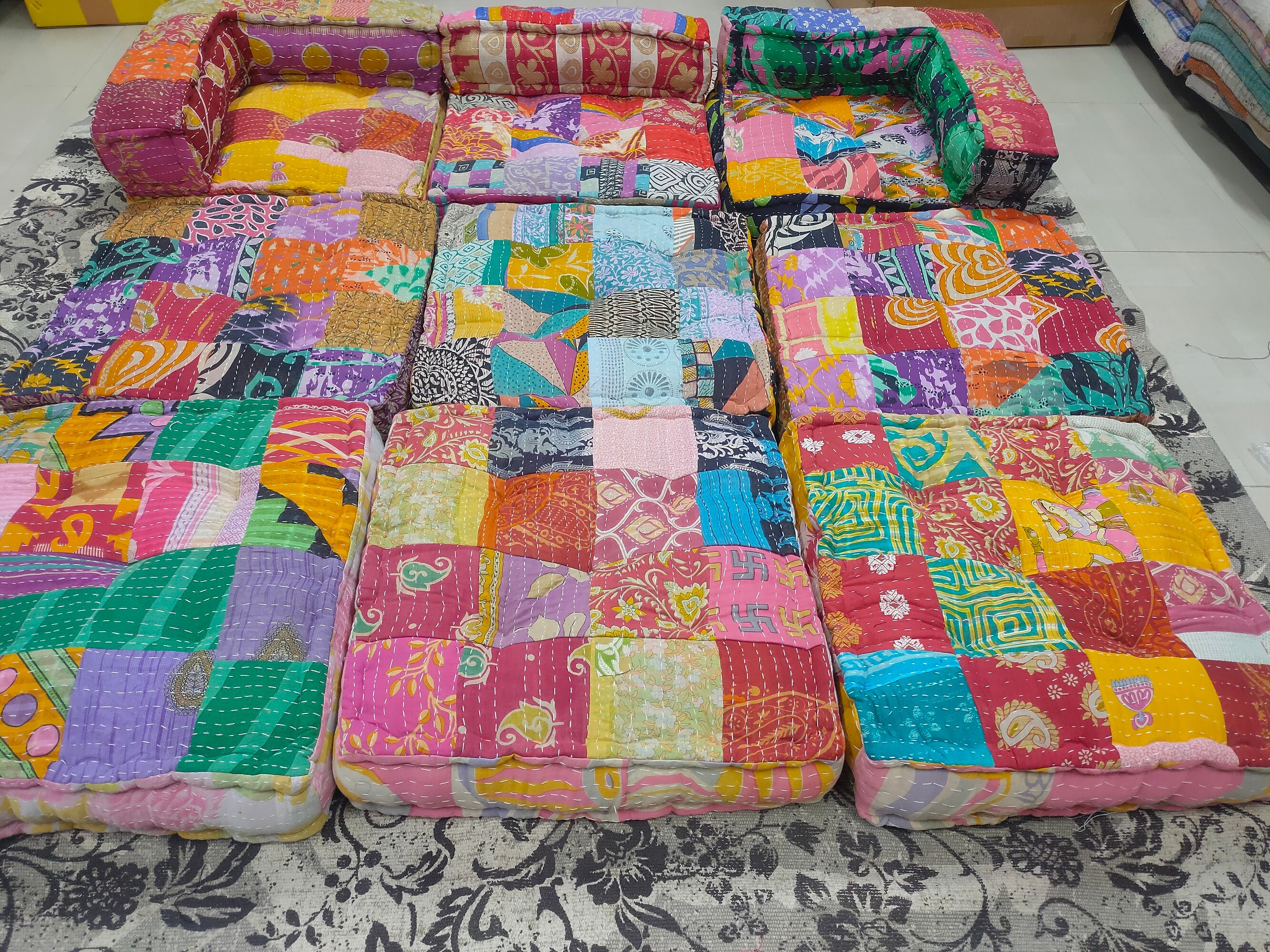Indian Kantha Vintage Sofa Handmade Patchwork Floor Sofa Etsy
