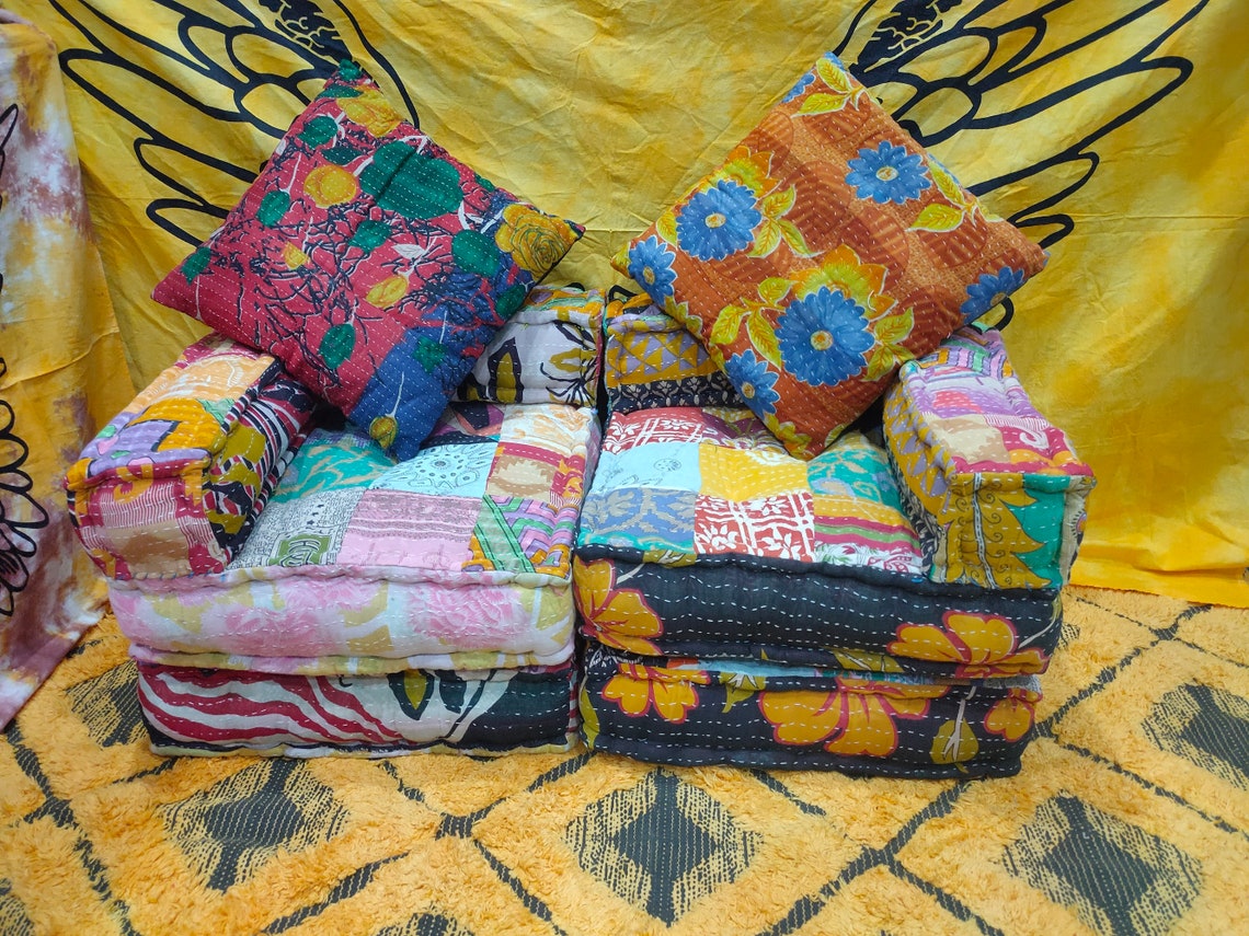 Indian Kantha Vintage Sofa Handmade Patchwork Floor Sofa Etsy