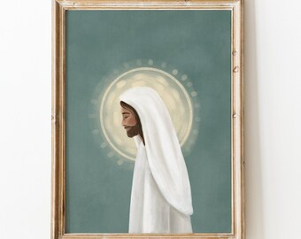 Jesus Christ Art Print: Mindful of All, Blue Background (Digital Download)