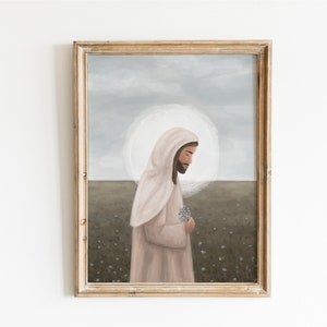 Forget Me Not | Jesus Christ Print | Digital Download | Christian Art | Jesus in Field of Flowers | Jesus Art | LDS Jesus Art | Printable