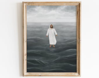 Lámina artística de Jesús caminando sobre el agua: Obra religiosa SUD (descarga digital)