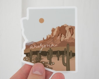 Arizona State Sticker: Desert Landscape, State Outline, Waterproof Vinyl (3")