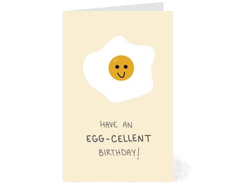 Eggcellent Birthday Card: Funny Food Pun Illustration (Digital Download)
