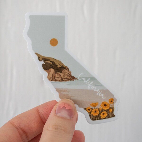 California State Ocean Scene Sticker: Poppy Flower Vinyl Decal (3")