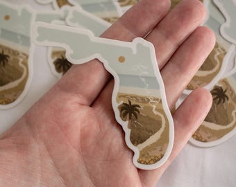 Florida State Beach Sticker: Weatherproof Vinyl Decal (3'')