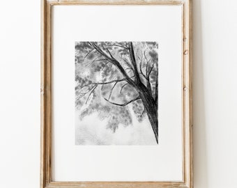 Charcoal Tree Print: Black and White Minimalist Art (Digital Download)