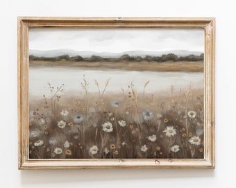 Vintage Wildflower Field Art Print: Neutral Home Decor (Digital Download)
