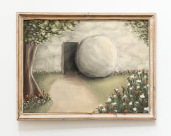 Empty Tomb Easter Art: Jesus Garden, He Is Risen (Digital Download)