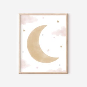 Baby Girl Nursery Decor | Neutral Cloud Moon and Star Set of 3 Prints ...