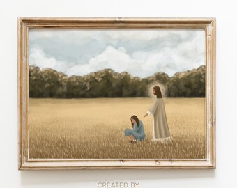 Jesus Christ Art Print: Woman with Jesus in Field (Digital Download)