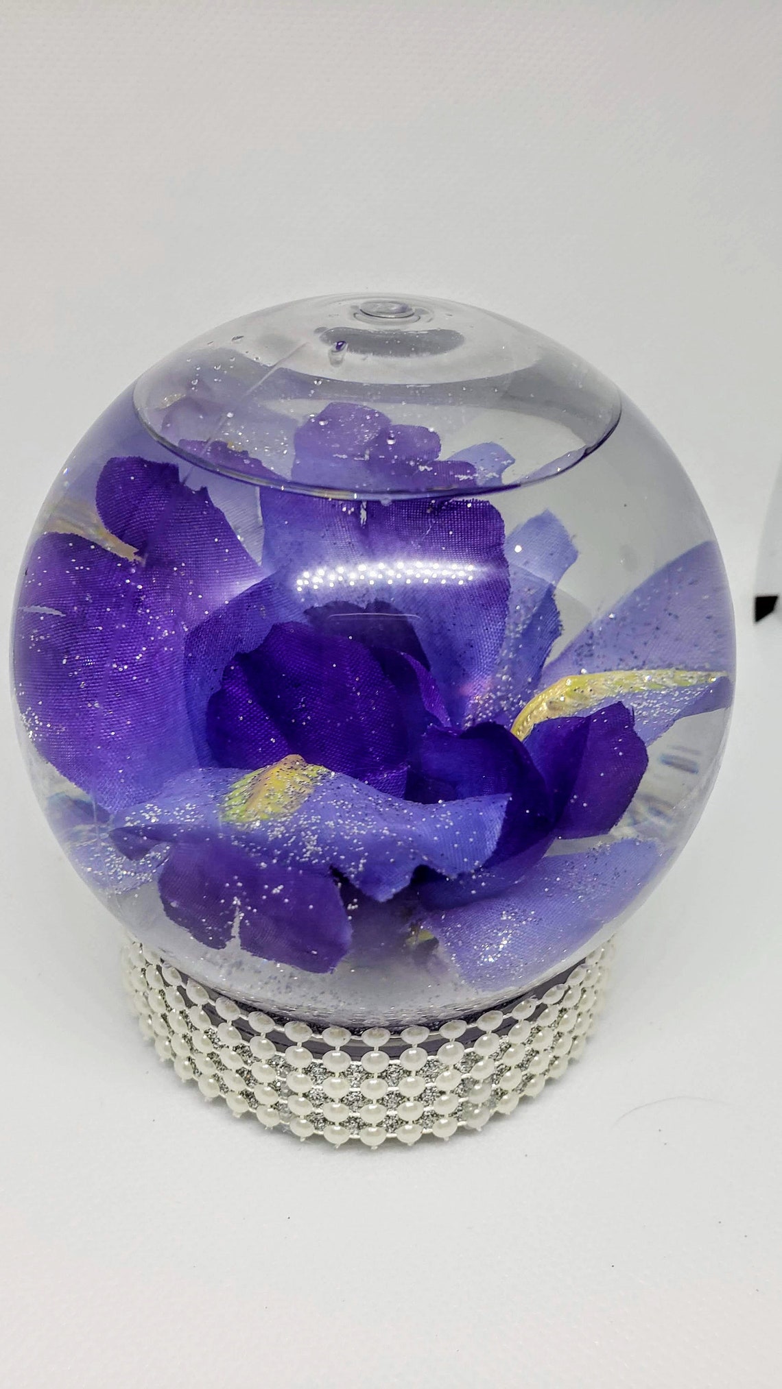 Glitter water globe with a Pink Rose Etsy