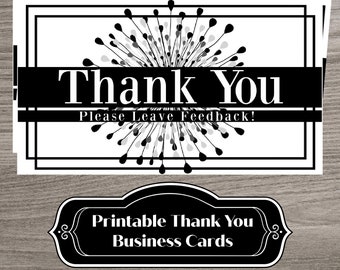 Printable Thank You Business Card, INSTANT DOWNLOAD, Dandelion Floral Design, B&W, 2x3.5
