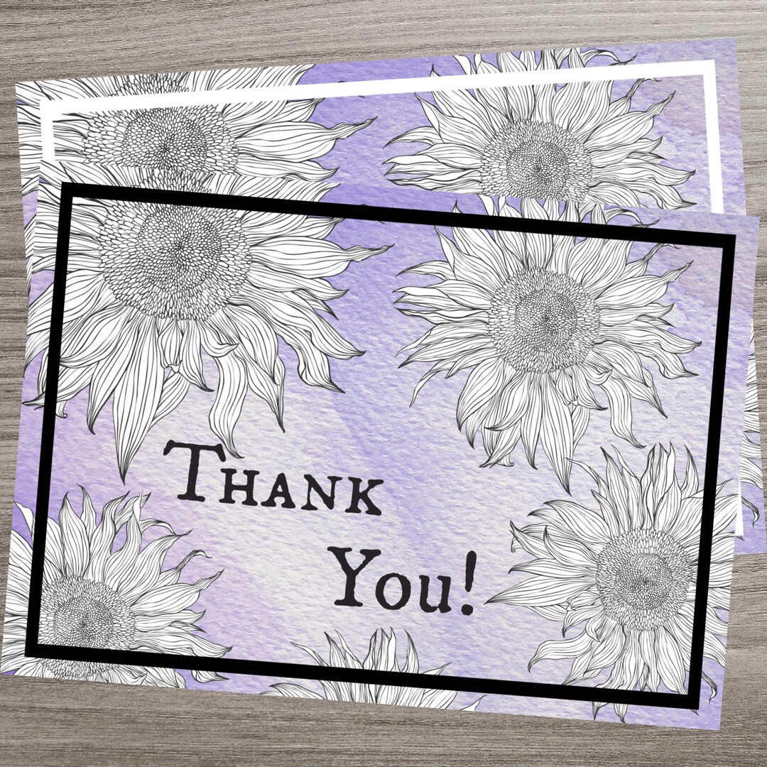 Printable Foldable Thank You Card, INSTANT DOWNLOAD, Sunflower Floral ...