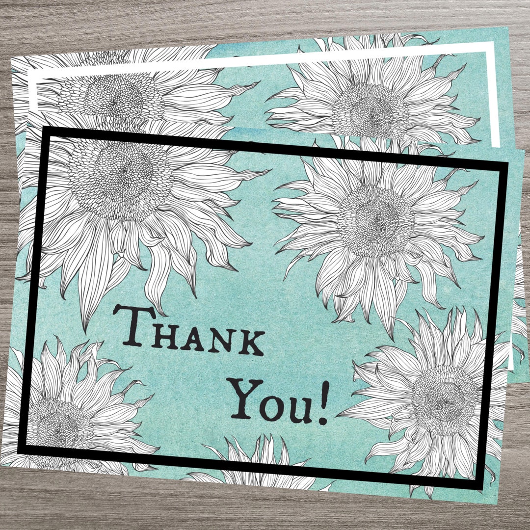 Printable Foldable Thank You Card, INSTANT DOWNLOAD, Sunflower Floral ...