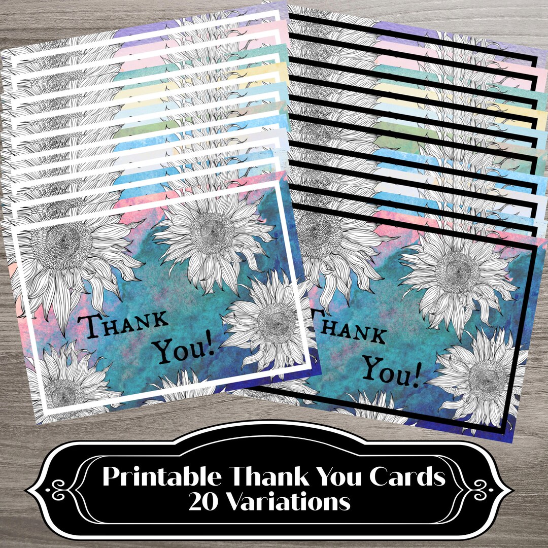 Printable Foldable Thank You Card Color Variety Set