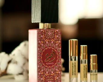 Ajwad PINK TO PINK Lattafa Perfume Sample: Middle Eastern Oud Maracujá Twist