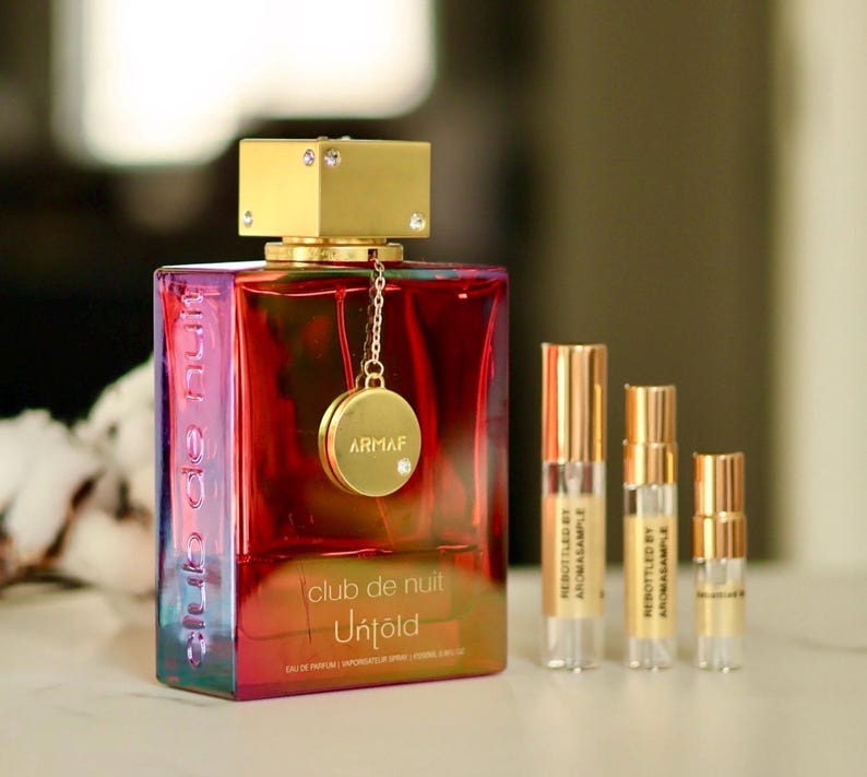 Club de Nuit Untold Perfume Sample • Armaf Fragrance • Saffron Jasmine • Woody Amber Unisex Scent image 1
