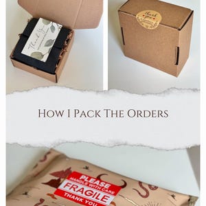 K&ouml;nnte beinhalten: Nahaufnahme einer braunen Pappbox mit einem Dankesch&ouml;n-Aufkleber. Die Box ist ge&ouml;ffnet und mit schwarzem Seidenpapier gef&uuml;llt. Die Box steht auf einer wei&szlig;en Oberfl&auml;che. Der Text auf dem Aufkleber lautet "Danke".