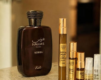 Hawas KOBRA Perfume Sample | Ginger Bergamot Green Tea Amber | Fresh Oriental Woody Perfume
