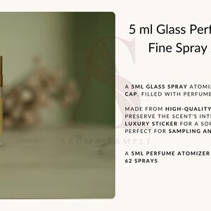 K&ouml;nnte beinhalten: Ein 5 ml Glas-Parf&uuml;mprobe mit goldenem Verschluss. Der transparente Zerst&auml;uber hat ein gelbes Etikett mit dem Text "REBOTTLED BY AROMASAMPLE". Das Produkt ist f&uuml;r Proben und Reisen konzipiert.