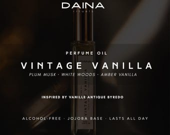 DAINA Vintage Vanilla Perfume Oil · Quartz Roller,  Jojoba + Vitamin E · Vanilla Amber Plum