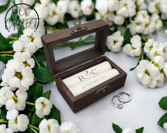 Personalized Wooden Ring Box - Engraved Walnut Double Ring Holder For Proposals & Weddings