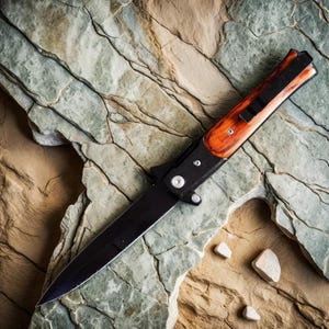 9&quot; Italian Black Stiletto Spring Assisted Folding Pocket Knife Camping, Hunting, Survival gift for Men, Father, Boyfriend IronFangKnife